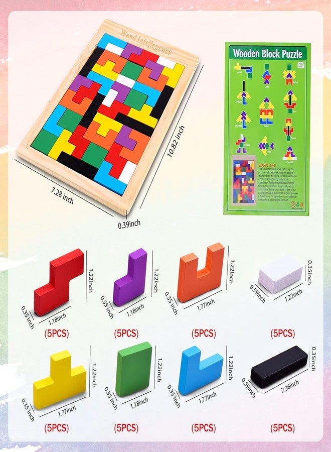 OffyBird Wooden Russian Blocks Puzzle for Kids & Adults, 40-Piece Wood Tetris Game, Educational Brain Teasers for Kids Fun Interactive Intelligence Puzzle Toy Gift for Toddlers - Image 2